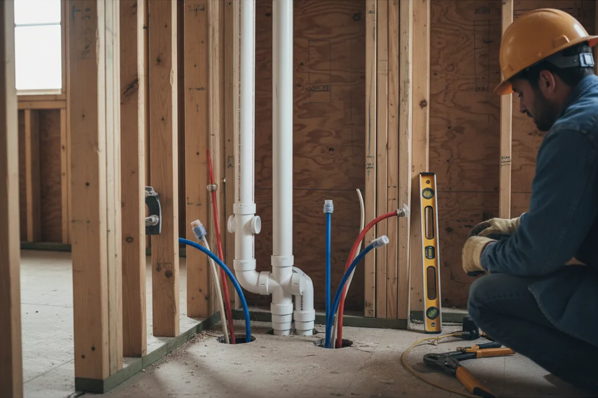 Drain and supply rough-in during Sump Pump Repair in Oakman